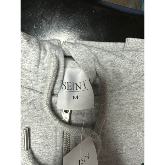 Seint Zip Up Hoodie Womens Medium Gray NWT Seint Univ Varsity Embroidered - Picture 2 of 3